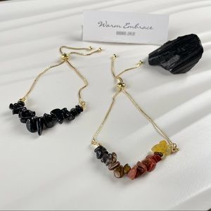2 pack Adjustable Autumn bracelet Set Black Tourmaline and Mix bracelet